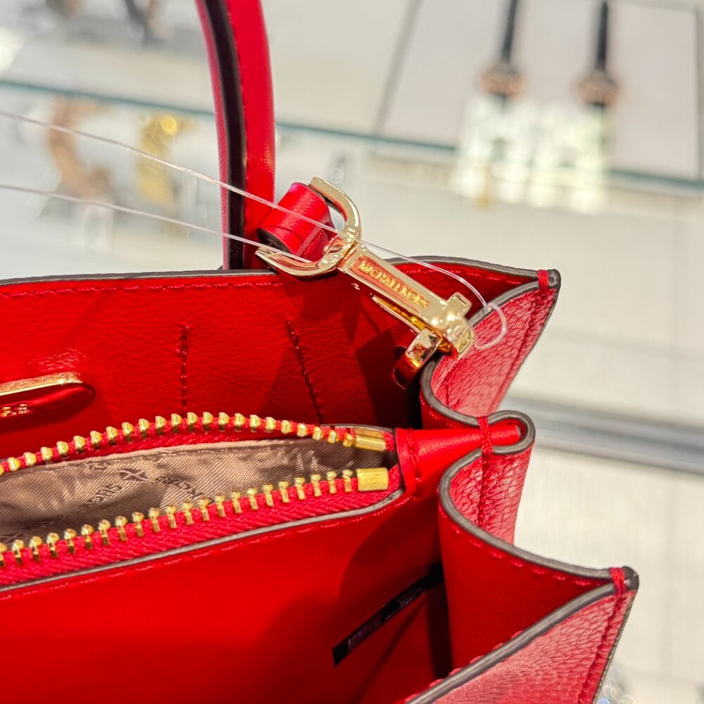 Michael Kors Mercer Medium Satchel Shoulder Crossbody Bag Bright Red - Picture 9 of 13